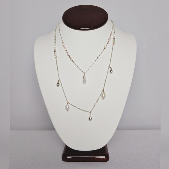 Lucky Brand Jewelry - Lucky Brand Silver  2 Layer Pearl Drop Necklace NW